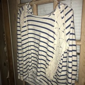 Striped sweater/hoodie with crochet detail
